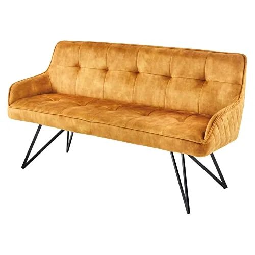 riess-ambiente Sitzbank EUPHORIA - Senfgelb Samt, 160cm Retro-Style - Sitzbänke im Retrostil mit hochwertigem Samtbezug und stabilen Metallbeinen, ideal als stilvoller Eyecatcher für dein Zuhause.