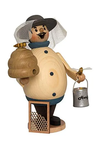 Drechslerei Kuhnert - Räucherfigur Max als Imker - 16cm - Räucherstäbchenhalter aus Holz, modernes Design mit traditionellem Flair. Ideal für Räucherkerzen der Größe M, gefertigt in Deutschland. Ein echtes Kunstwerk aus dem Erzgebirge.