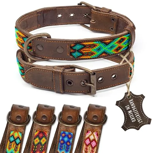 ALTEZAR Grünes Hundehalsband aus Leder - Handgemacht in Mexiko, Größe M - Weiteres Autozubehör - Hochwertiges, handgemachtes Lederhalsband mit einzigartigem Maya-Tribal-Muster für maximalen Tragekomfort und Stil.