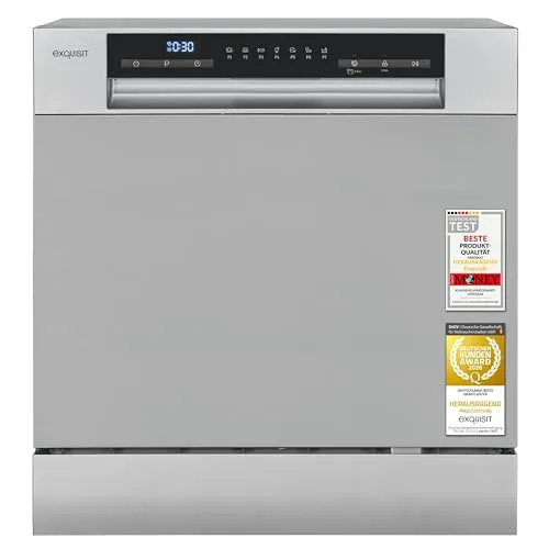 Exquisit Mini-Geschirrspüler GSP5508-030D - Kompakte Tischspülmaschine mit 55 cm Breite, ideal für kleine Küchen. Automatische Türöffnung für optimale Trocknung und nur 8 Liter Wasserverbrauch pro Spülgang.