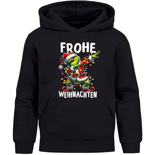 MoonWorks® Kinder Hoodie Dabbing Grinch - Lustiger Weihnachtspullover für Jungen und Mädchen - Der witzige Kinder-Hoodie aus weichem Material sorgt für besten Tragekomfort und hält kleine Abenteurer an kalten Tagen warm. Perfekt für festliche Anlässe – ideal als Weihnachtsoutfit!