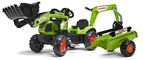 Falk 2040N Outdoor-Spielzeug Baggerlader Claas Arion 410 - Tretfahrzeug mit Anhänger und Baggerschaufel, ideal für Kinder von 2 bis 5 Jahren, 100% in Frankreich hergestellt