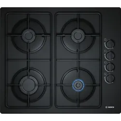 Bosch Gaskochfeld POP6B6B80 - 60 cm Einbau Gas-Kochstelle, autark mit elektrischer Zündung und Sicherheitsabschaltung in Schwarz