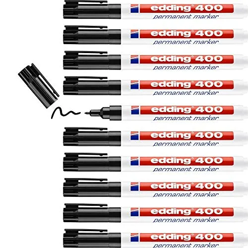 edding 400 Permanentmarker - schwarz - 10 Stifte - feine Rundspitze 1 mm - wasserfest, schnell-trocknend - wischfest - für Karton, Kunststoff, Holz, Metall, Glas