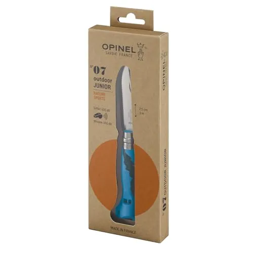 Opinel Outdoor Junior - rostfrei - blauer Kunststoffgriff - Spitze abgerundet - Virobloc Sicherungsring - Signalpfeife, blau, N° 07
