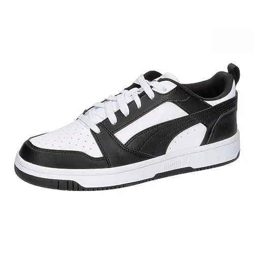 PUMA Unisex Kinder Rebound V6 Lo Jr Sneaker - Puma White/Puma Black, 39 EU - Sneaker mit gepolstertem Futter für ganztägigen Komfort und stylishem PUMA Formstrip an den Seiten.