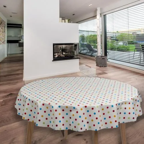 laro Rund 140 cm Wachstuchtischdecke Tischdecke Abwaschbar PVC Punkte Bunt Rund 140cm, Muster:Punkte Bunt, Größe: Rund 140cm