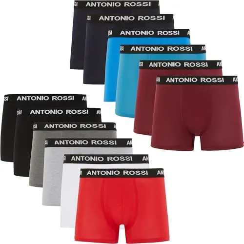 ANTONIO ROSSI 12er-Pack Herren-Boxer-Hipster - Herren-Boxershorts Multipack mit elastischem Bund für optimalen Tragekomfort und dauerhafte Frische dank atmungsaktiver, feuchtigkeitsableitender Baumwolle.