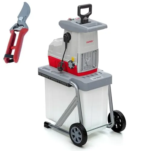 IKRA Elektro Gartenhäcksler ILH 2800, leise und robust - Häcksler & Mulcher mit 2.800 Watt Hochleistungsmotor, Aststärke bis 44mm, wartungsarm und leise, inkl. Gartenschere für präzises Schneiden.