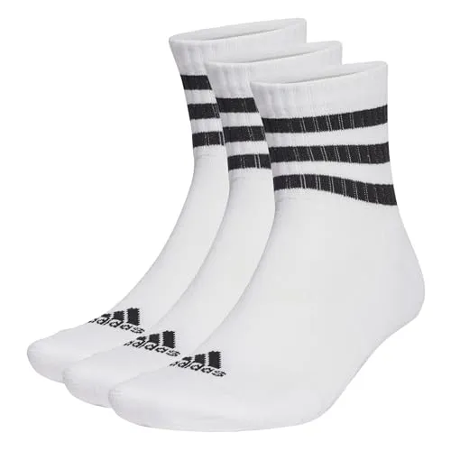 adidas Unisex 3-Stripes Cushioned Sportswear Mid-Cut Socks 3 Pairs, White / Black, 49-51 EU