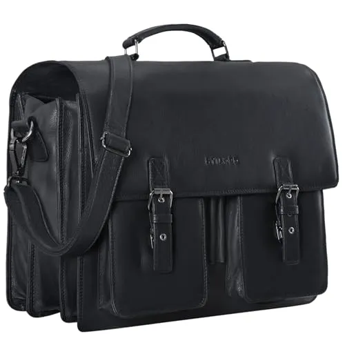STILORD Anton Aktentasche Leder XL Schwarz - Vintage Lehrertasche mit 15,6 Zoll Laptopfach, ideal für Beruf und Reisen mit Trolley-Aufstecksystem