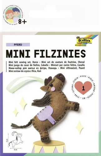 folia Nähset Mini Filzinies PFERD braun 52905 - Kreatives Nähset für Kinder mit einem süßen Pferd-Motiv. Ideal für Bastelprojekte und zur Förderung der Feinmotorik. Perfekt für kleine Bastelfans!