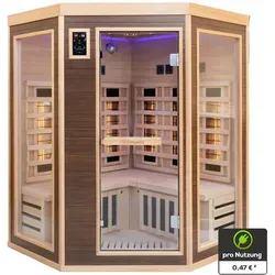 Dewello® Infrarotkabine Infrarotsauna MONTREAL 140cm x 140cm inkl. 6 Vollspektrumstrahler, 3 Karbonstrahler, Farblicht