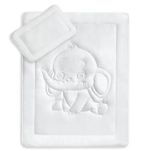KiGATEX Kinderbettdecke + Kopfkissen Set mit Elefantensteppung - 2-teiliges Bettdecken Set für Kinder & Babys, allergikerfreundlich und mit softigem Microfaserbezug für optimalen Schlafkomfort - 100 x 135 cm.