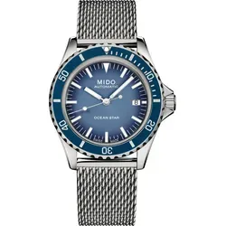 Mido Ocean Star Tribute M026.807.11.041.01 - elegante Herrenuhr in blau und silber - Herrenuhren mit blaufarbigem Zifferblatt, silbernem Edelstahl-Milanaiseband und zusätzlichem Kautschukband für hohen Tragekomfort.