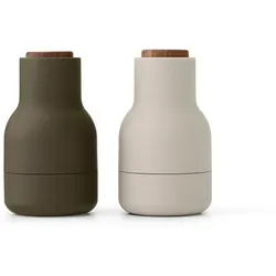 Audo - Bottle Grinder Mühle Small, H 11.5 cm, Walnuss / hunting green / beige (2er-Set)