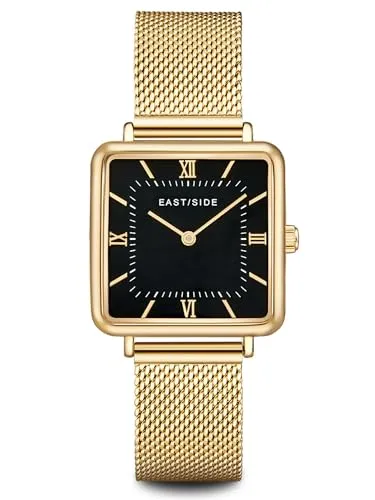 Eastside Damen Uhr analog mit Edelstahl gelbgold Armband 10080087 - Elegante eckige Armbanduhr für Damen mit hochwertigem Japan Quarzwerk, spritzwassergeschützt und perfekt in einer Geschenkbox verpackt.