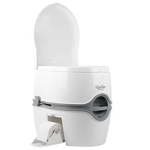 Thetford 92820 Porta Potti 565P - Tragbare Luxus Toilette in Weiß-Grau, 21 L Fäkalientank und 15 L Spülwassertank mit Füllstandsanzeige
