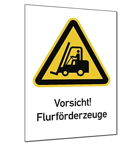 Vorsicht! Flurförderzeuge ISO 7010, Kombischild, Folie, 131x185 mm