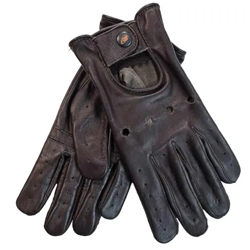 German Wear Herren Driving Autofahrer-Handschuhe aus Leder (Dunkelbraun, 7=S) - Elegante Autofahrer-Handschuhe aus weichem Lamm-Nappaleder, ideal für den stilvollen Einsatz. Klassischer Retro-Look mit Druckknopfverschluss für optimalen Sitz.