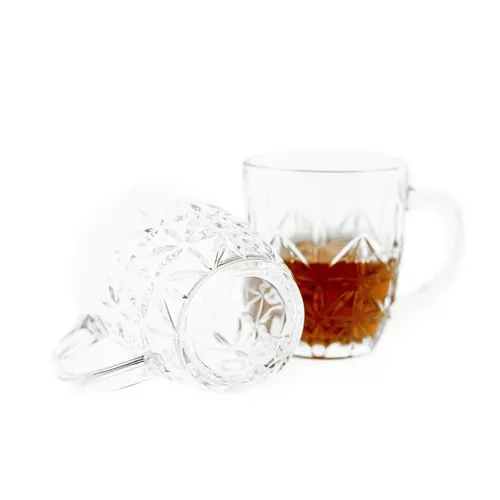 Almina 6er-Gläser Set Tee- Kaffeegläser mit Henkel mit Muster Transparent Glas