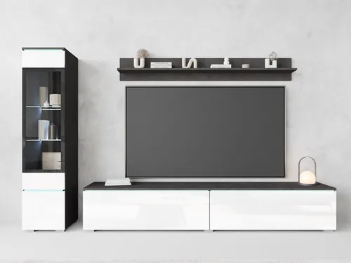Wohnwand HOME AFFAIRE "VERA I" – Vielseitige Vitrine mit Glastüren - Moderne Wohnwand "Vera" in grau mit Glastüren, ideal für kleine Räume. Bietet viel Stauraum und passt perfekt in Ihr Wohnzimmer. Vielseitig kombinierbar und in hochwertiger Verarbeitung.