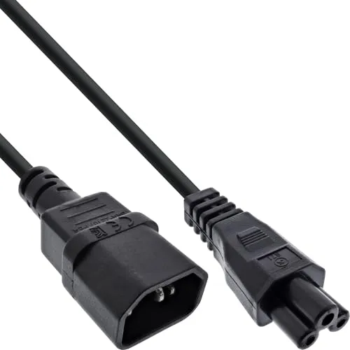 Inline Netzkabel C14 Kupplung auf C5 Stecker, Stromkabel für Laptop, Beamer, Netzteile, vergossene Stecker, schwarz, 3m, 16553
