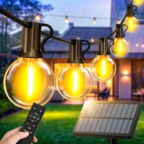 Solar Garten Lichterkette Außen 50FT - 15m Solar Aussen Beleuchtung Balkon Garten Glühbirnen Pavillon Lichterketten Lights Party Terrasse Draußen Birnen Terrassen Aussenlichterkette Gartenbeleuchtung