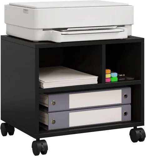 Woltu Aktenschrank mit Rädern - Rollbarer Druckertisch in Schwarz - Büroschrank mit modernem Design, stabil und kratzfest, ideal für kleine Büros oder Home Office. Mit praktischen Lenkrollen für einfache Mobilität.