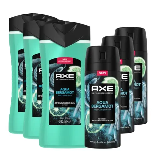 AXE Fine Fragrance Collection Bodyspray & Duschgel Aqua Bergamot - 6 Stück - Entdecken Sie die AXE Fine Fragrance Collection mit Duschgel und Bodyspray Aqua Bergamotte. Für langanhaltende Frische und einen unwiderstehlichen Duft, ideal für die tägliche Pflege.