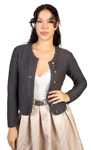 Trachtl Jacke - Elegante Trachtenjacke in Anthrazit, 42 - Trachtenjacke für Damen, hochwertig gestrickt mit eleganten silbernen Knöpfen, ideal für Frühling und Herbst, designed in Bayern