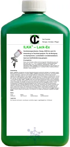 ILKA Lack-Ex Entlacker und Graffiti Entferner 0408-001 - 1 Liter Flasche - IPL-Geräte: Entfernt effektiv Graffiti und Lackschichten in einem Arbeitsgang, ideal für Spritzpistolenreinigung im Tauchbad.