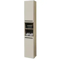 Bega Consult Hochschrank SPLIT, 2 Türen in Sandfarben - Bad-Hochschrank mit 2 Ablageflächen, platzsparend und ideal für kleine Bäder, bietet praktischen Stauraum und modernes Design in Viking Eiche Optik.