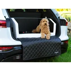 Hundebox Auto Kofferraumschutz mit Ladekantenschutz und Tasche - 110x90x38cm Weiß/Schwarz - Schütze deinen Kofferraum vor Schmutz und Kratzern mit dieser praktischen Hundebox. Das komfortable Kaltschaumpolster sorgt für eine angenehme Fahrt. Pflegeleicht und herausnehmbar, ideal für unterwegs.