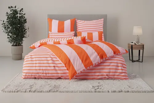 Home affaire Bettwäsche Sari, 3-teilig, maritime Streifen in Orange/Rosa - Bettwäsche aus 100% Baumwolle, mit Wendefunktion und verdeckter Knopfleiste. Ideal für maritimes Flair im Schlafzimmer.