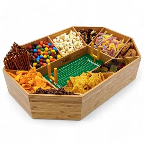 40YARDS American Football Snack Stadium aus Bambus Holz - Snackschalen & Dipschalen – das umweltfreundliche, wiederverwendbare Snack Stadion mit weichem Filz-Spielfeld und 2 gelben Field Goals für den perfekten Football Abend!
