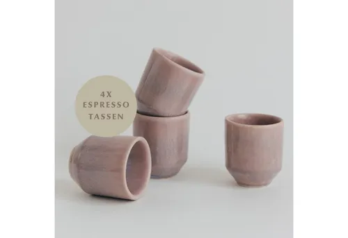 NAKOA Keramik Espressotassen 4er Set, 70ml - Genieße deinen Espresso stilvoll mit dem NAKOA 4er Set Keramiktassen. Handgefertigt in Portugal, spülmaschinen- und mikrowellengeeignet, ideal für besondere Anlässe oder den täglichen Genuss. Nachhaltig und langlebig!