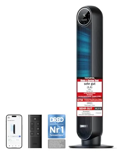 Dreo Smart Leiser Turmventilator - Standventilator mit APP- und Sprachsteuerung, 90° Oszillation für ein angenehmes Raumklima und individuelle Kühlung