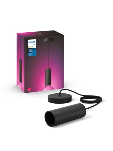 Hue Lightguide Cord E27 Black - Energiesparlampen, ideal für Philips Hue Lightguide Bulbs, mit elegantem mattem Aluminiumhalter und textilummanteltem Kabel für eine stilvolle Beleuchtung.