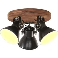 vidaXL Deckenlampe im Industriestil 25 W Schwarz - 3 Lampenschirme - Industrielle Deckenleuchte mit drei E27-Fassungen, ideal für Wohnzimmer und Büros. Robuster Lampenschirm aus Eisen und Mangoholz sorgt für einzigartigen Charme und passt perfekt zu jedem Einrichtungsstil.