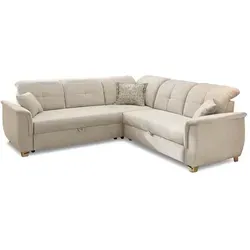 Jockenhöfer Gruppe Ecksofa UDINE, Beige – Vielseitig mit Bettkasten und Gästebettfunktion - Ecksofa UDINE in Beige mit Chenillebezug, 6 Kopfteilverstellungen und Ausziehfunktion für ein bequemes Gästebett – ideal für Ihr Wohnzimmer.