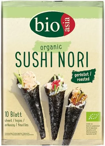 Bioasia Bio Nori Blätter – Gerösteter Bio Seetang für die Zubereitung von Sushi – 1 x 25 g