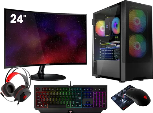 VIST Gaming PC Komplett Set R5 5600 - 32GB RAM, RX Vega 7, 1TB SSD, 24" Curved Monitor - Desktop-PCs mit AMD Ryzen 5 5600G, superschneller 1TB NVMe SSD und 24" gebogenem Monitor für ein immersives Gaming-Erlebnis.