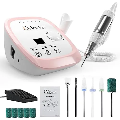 JCMaster Profi Nagelfräser - Elektrische Nagelfeile mit 35.000 U/Min - Professioneller Nagelfräser für Gelnägel und Acrylnägel, inkl. 6 Aufsätzen. Einstellbare Geschwindigkeit und leises Fußpedal für präzises Arbeiten. Ideal für Studio und Zuhause.