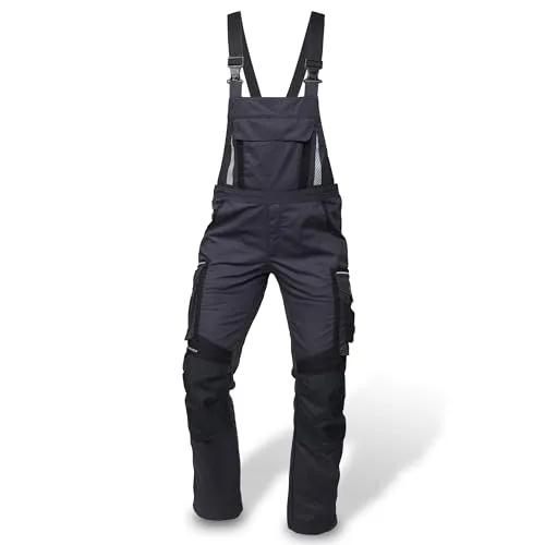 PUMA Workwear Arbeitslatzhose PRECISION X – Robuste Latzhose für Herren in Grau/Schwarz (Größe 44) - Vielseitige Latzhose mit 9 praktischen Taschen und extra verstärktem Nylon-Gewebe für hohen Tragekomfort und Langlebigkeit im Arbeitsalltag.