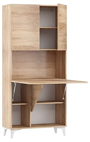 BIM Furniture Klappbare Schreibtisch Megan – Funktionalität für Ihr Zuhause - Kinderschreibtische mit ausziehbarer Arbeitsplatte und abschließbarem Oberschrank, ideal für platzsparendes Arbeiten im Home Office.
