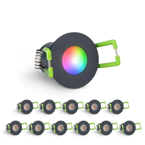 LongLife LED Einbaustrahler 12er Set 3W RGBW anthrazit IP65 - Lampen: Wetterfester, dimmbarer Einbaustrahler für Terrassen und Carports mit flexibler Lichtsteuerung und einfacher Installation.