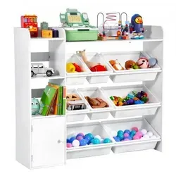 VEVOR 4-stöckiges Spielzeugregal mit 8 Kunststoffbehältern - Praktisches Regal für Spielzeugaufbewahrung, bietet 4 Regalfächer und 8 Kunststoffbehälter für Ordnung im Kinderzimmer. Hochwertige Materialien sorgen für Stabilität und Langlebigkeit.