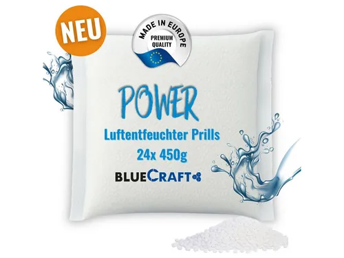 BlueCraft Luftentfeuchter-Nachfüllpack 12x 450g - Luftentfeuchter für effektive Feuchtigkeitsaufnahme, 30% schneller als herkömmliches Granulat. Ideal für Keller und Schlafzimmer, neutralisiert Gerüche ohne Duftstoffe.