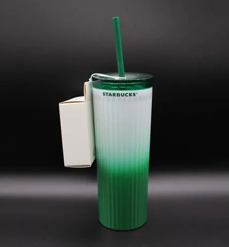 Starbucks Tumbler Thermobecher Cold to Go 16oz - Edelstahl-Thermobehälter in grün-weiß, ideal für kalte Getränke, mit 473ml Kapazität für unterwegs.